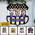 Welcome - Personalized Shield Dog Metal Sign