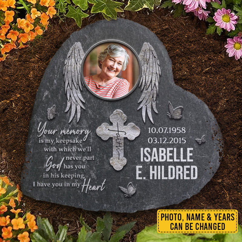 Your Memory Is My Keepsake With Which We'll Never Part - Personalized Memorial Stone, Human Grave Marker - Upload Image, Memorial Gift, Sympathy Gift