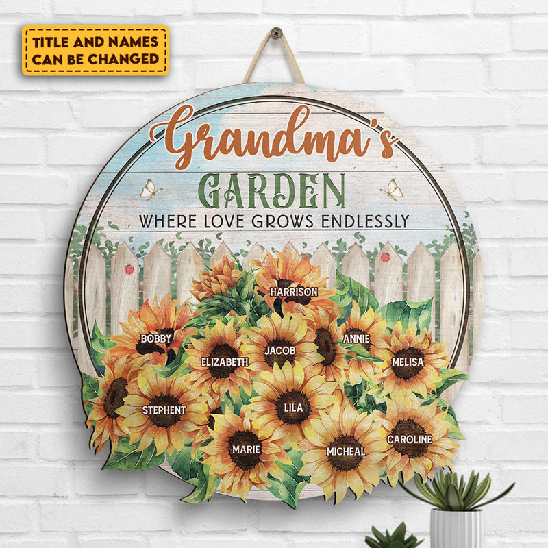 Where Love Grows Endlessly - Personalized Shaped Wood Sign - Gift For Grandma, Grandparents