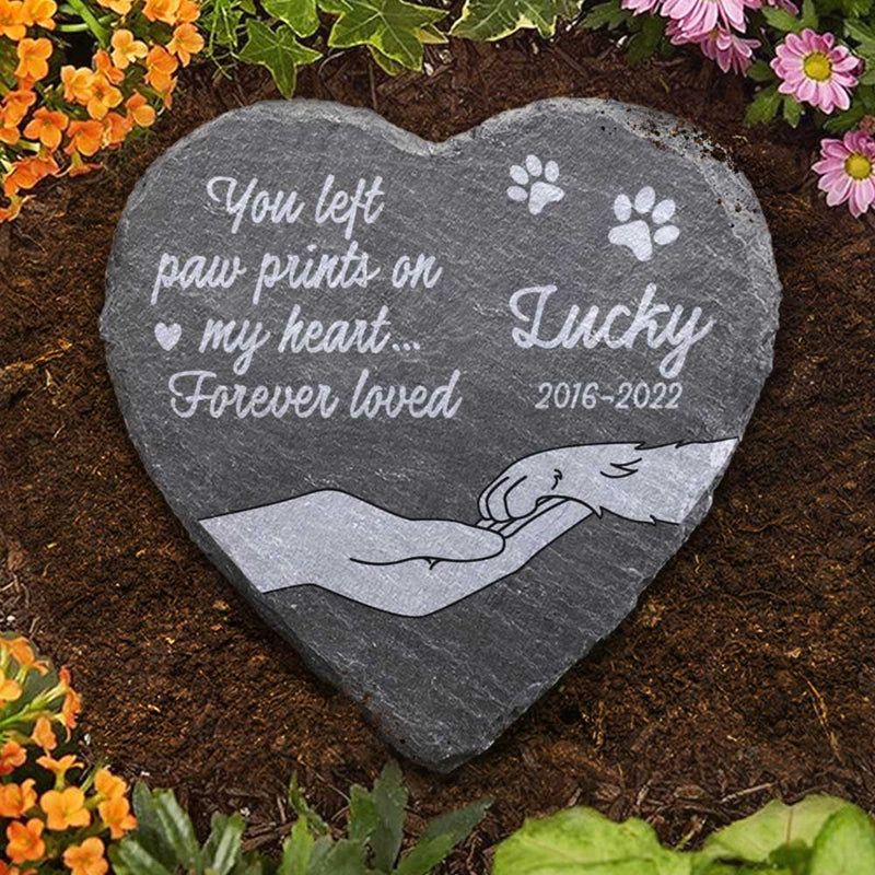 You Left Paw Prints On My Heart - Personalized Memorial Stone - Memorial Gift, Sympathy Gift