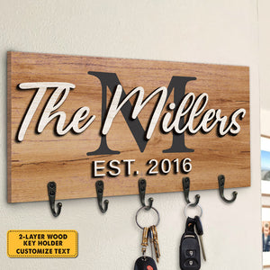 Our Sweet Family - Personalized Key Hanger, Key Holder, 2-Layer Wood Key Hanger - Gift For Couple, Husband Wife, Anniversary, Engagement, Wedding, Marriage Gift