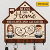 Bless This Home With Love And Laughter - Personalized Key Hanger, Key Holder - Gift For Couple, Husband Wife, Anniversary, Engagement, Wedding, Marriage Gift