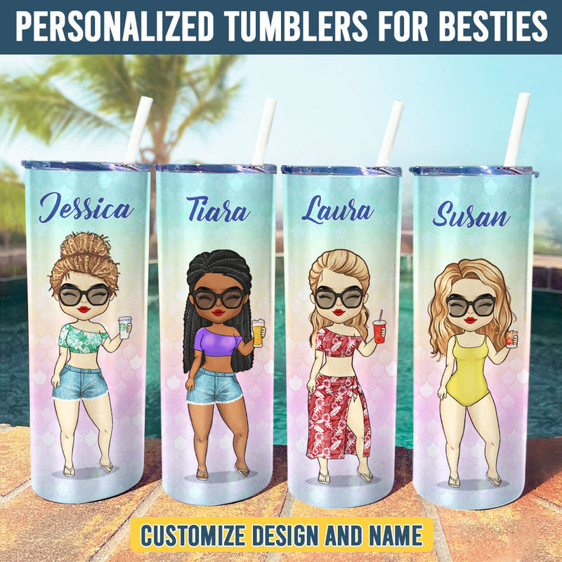 Chibi Summer Vacation - Personalized Skinny Tumbler - Gift For Bestie