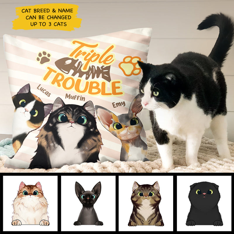 Trouble With My Cats - Funny Personalized Cat Pillow (Insert Included)