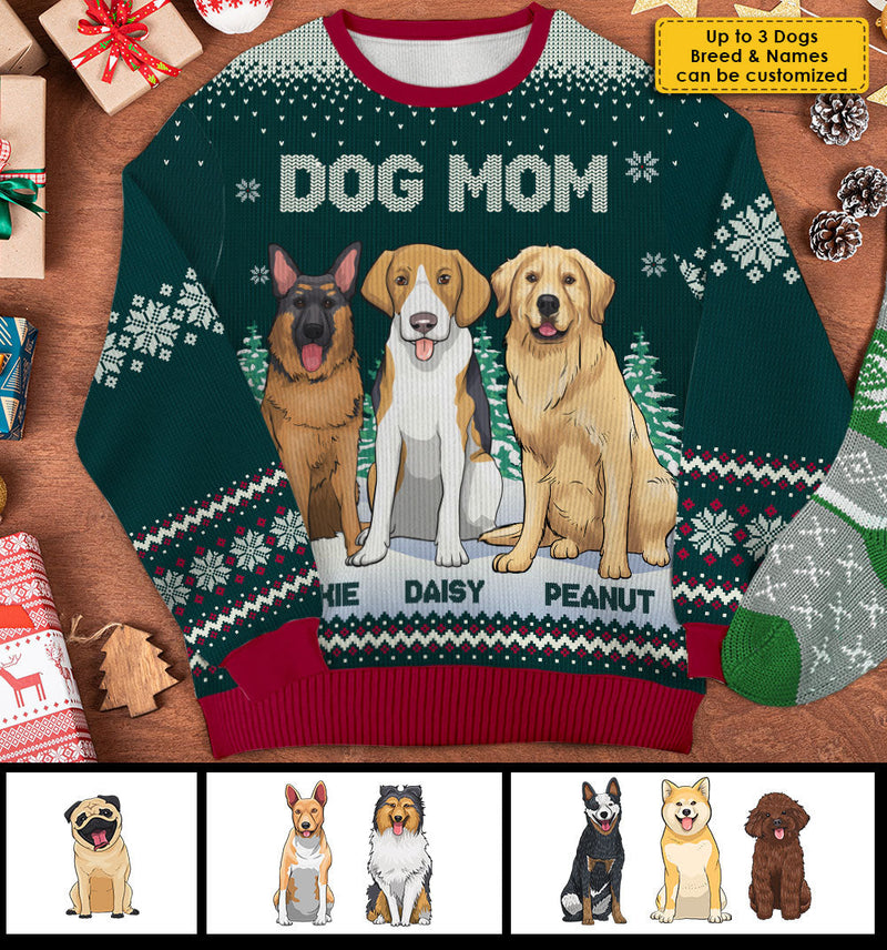 Happy Woofmas To The Best Dog Mom - Personalized Custom Unisex Ugly Christmas Sweatshirt, Wool Sweatshirt, All-Over-Print Sweatshirt - Gift For Dog Lovers, Pet Lovers, Christmas Gift