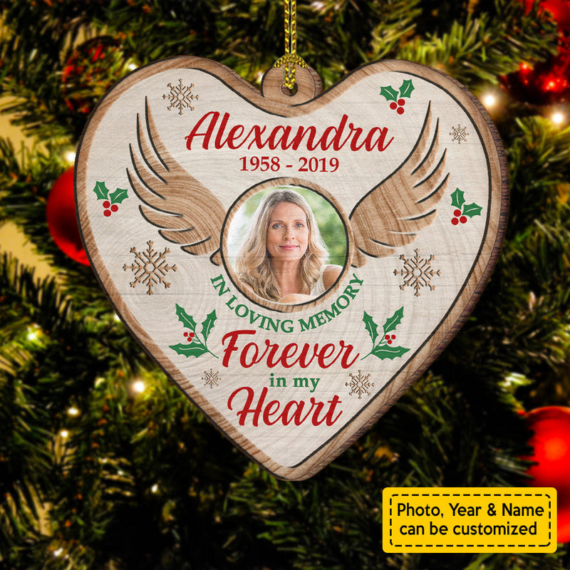 Forever In My Heart - Personalized Custom Heart Shaped Wood Christmas Ornament