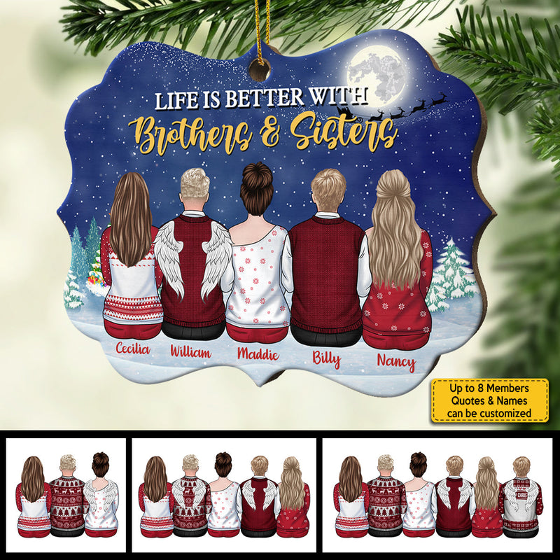 Life Is Better With Family - Personalized Custom Benelux Shaped Wood Christmas Ornament