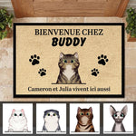 Bienvenue personnalisée à la Maison du Chat French- Funny Personalized Cat Decorative Mat