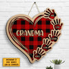 Grandma Plaid Heart And Hand Prints - Gift For Mom, Grandma - Personalized Shaped Wood Sign