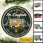 Life Is Better At The Campsite - Personalized Custom Round Shaped Wood Christmas Ornament