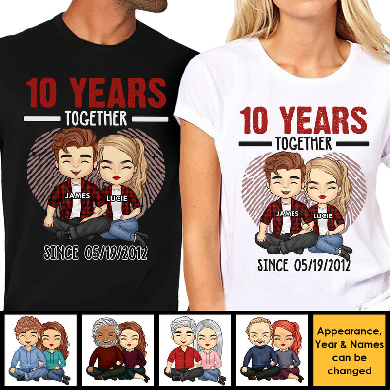 Many Years Together Since - Personalized Matching Couple T-Shirt - Gift For Couple, Husband Wife, Anniversary, Engagement, Wedding, Marriage Gift