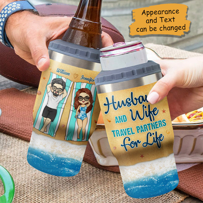 Travel Partners For Life - Personalized Can Cooler - Gift For Couples, Husband Wife