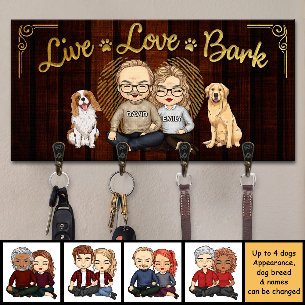 Live Love Bark - Personalized Key Hanger, Key Holder - Gift For Couples, Husband Wife