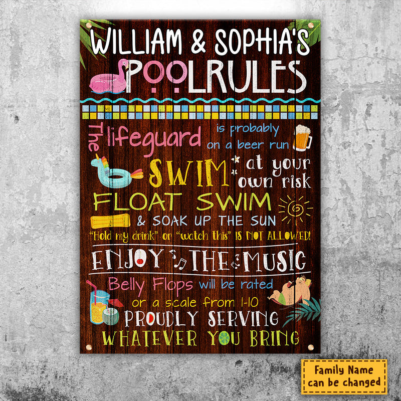 Family Pool Rules - Personalized Metal Sign - Gift For Couples, Husband Wife