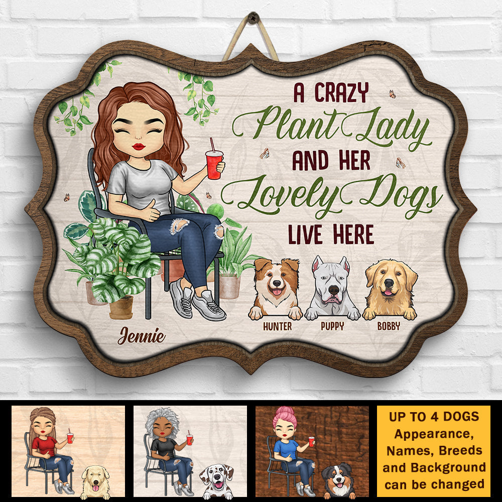 Plant Lady And Lovely Dogs - Personalized Shaped Wood Sign - Gift For Gardening Lovers