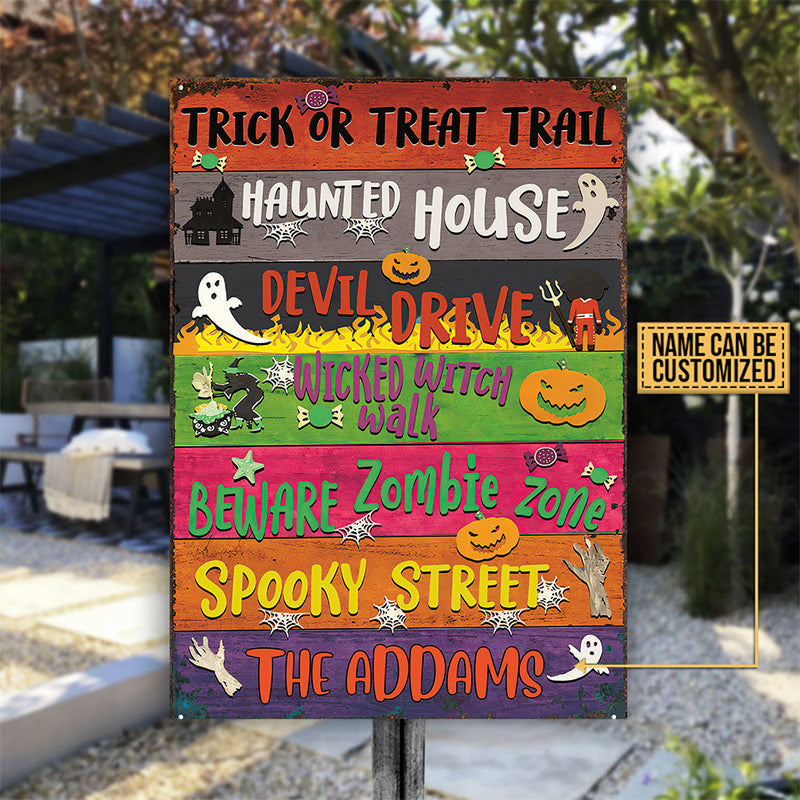 Trick Or Treat Trail - Personalized Metal Sign