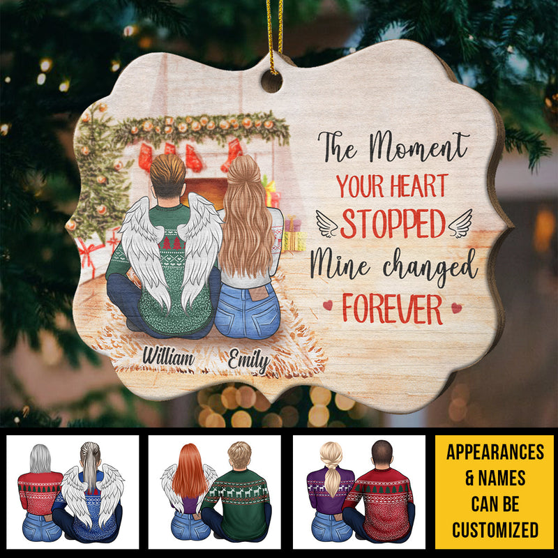 Half Of My Heart Is In Heaven With My Angel - Missing You Always - Gift For Couples, Personalized Custom Benelux Shaped Wood Christmas Ornament
