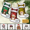 Merry Woofmas & Meowy Christmas - Christmas Dogs, Smiling Cats And Snow - Personalized Custom Stocking Shaped Wood Christmas Ornament, Customized Decoration Gift!