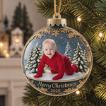 Custom Photo First Christmas Acrylic Ornament - Personalized  Christmas Baby Shower, Gender Reveal Gifts For New Moms, New Dads, Grandparent - Little Star Of Our Holiday Night