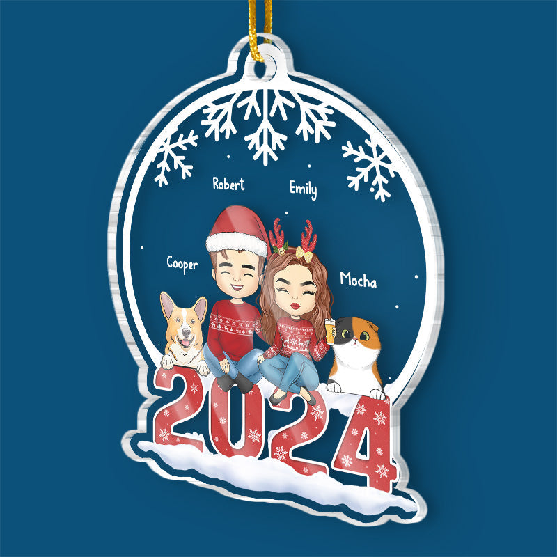 Grateful To Be Blessed With Such A Wonderful Family - Dog & Cat Personalized Custom Ornament - Acrylic Snow Globe Shaped - Christmas Gift For Pet Owners, Pet Lovers