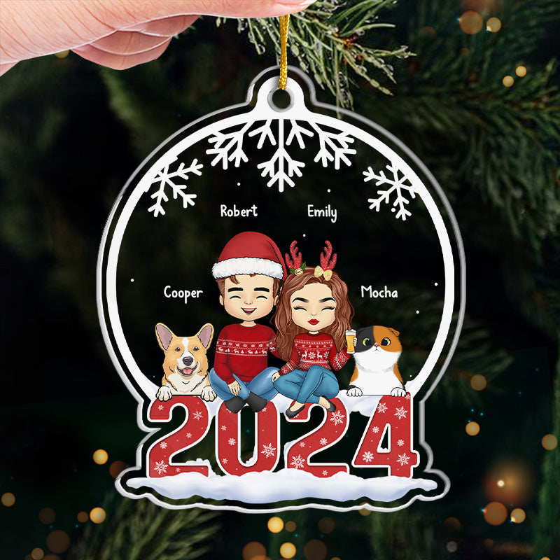 Grateful To Be Blessed With Such A Wonderful Family - Dog & Cat Personalized Custom Ornament - Acrylic Snow Globe Shaped - Christmas Gift For Pet Owners, Pet Lovers