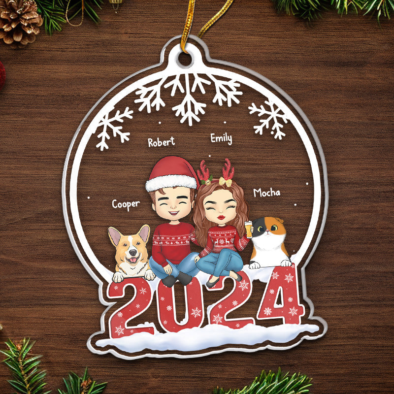 Grateful To Be Blessed With Such A Wonderful Family - Dog & Cat Personalized Custom Ornament - Acrylic Snow Globe Shaped - Christmas Gift For Pet Owners, Pet Lovers
