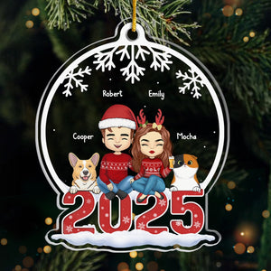 Reconnaissant d'avoir eu la chance d'avoir une famille aussi merveilleuse - Ornement personnalisé pour chien et chat - Boule à neige en acrylique - Cadeau de Noël pour les propriétaires et les amoureux des animaux