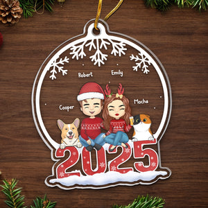Reconnaissant d'avoir eu la chance d'avoir une famille aussi merveilleuse - Ornement personnalisé pour chien et chat - Boule à neige en acrylique - Cadeau de Noël pour les propriétaires et les amoureux des animaux