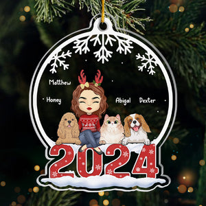 Merry Christmas - Dog & Cat Personalized Custom Ornament - Acrylic Snow Globe Shaped - Christmas Gift For Pet Owners, Pet Lovers