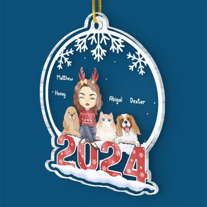 Merry Christmas - Dog & Cat Personalized Custom Ornament - Acrylic Snow Globe Shaped - Christmas Gift For Pet Owners, Pet Lovers