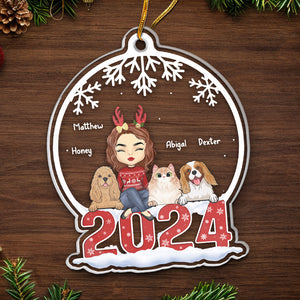 Merry Christmas - Dog & Cat Personalized Custom Ornament - Acrylic Snow Globe Shaped - Christmas Gift For Pet Owners, Pet Lovers