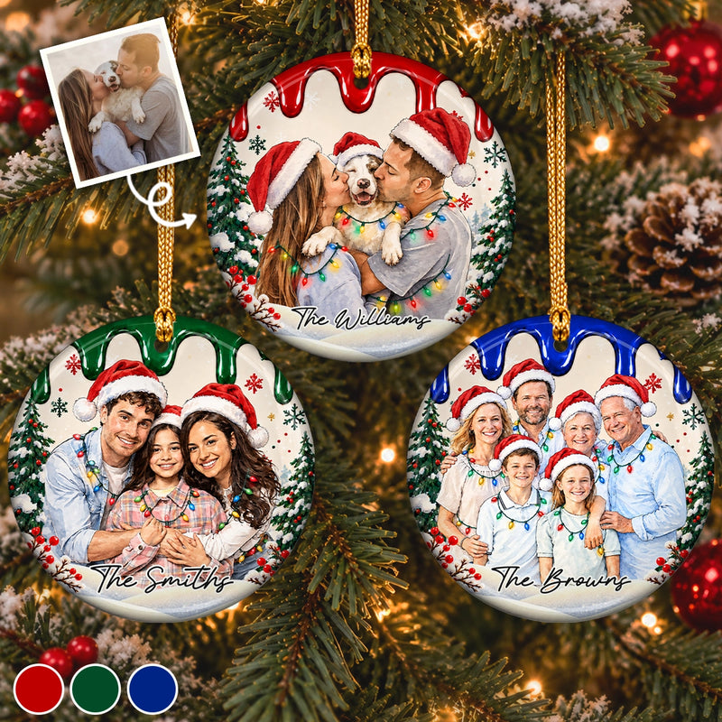 Custom Photo Christmas Family Portrait Keepsake - Personalized Ceramic Ornament