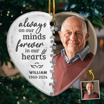 Custom Photo Forever In Our Hearts - Memorial Personalized Custom Ornament - Ceramic Heart Shaped - Christmas Gift, Sympathy Gift For Family