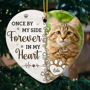 Photo personnalisée « Pour toujours dans mon cœur » – Ornement commémoratif personnalisé en céramique en forme de cœur – Cadeau de Noël, cadeau de condoléances pour les propriétaires d'animaux et les amoureux des animaux
