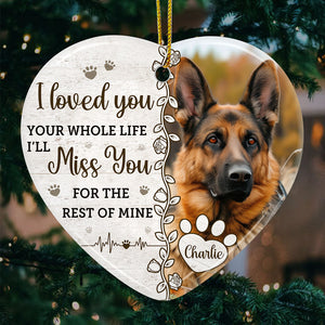 Photo personnalisée « Un battement de cœur à mes pieds » – Ornement commémoratif personnalisé en céramique en forme de cœur – Cadeau de Noël, cadeau de condoléances pour les propriétaires d'animaux et les amoureux des animaux