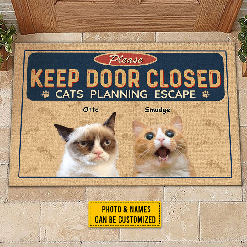 Custom Photo Pets Planning Escape - Dog & Cat Personalized Custom Decorative Mat - Gift For Pet Owners, Pet Lovers