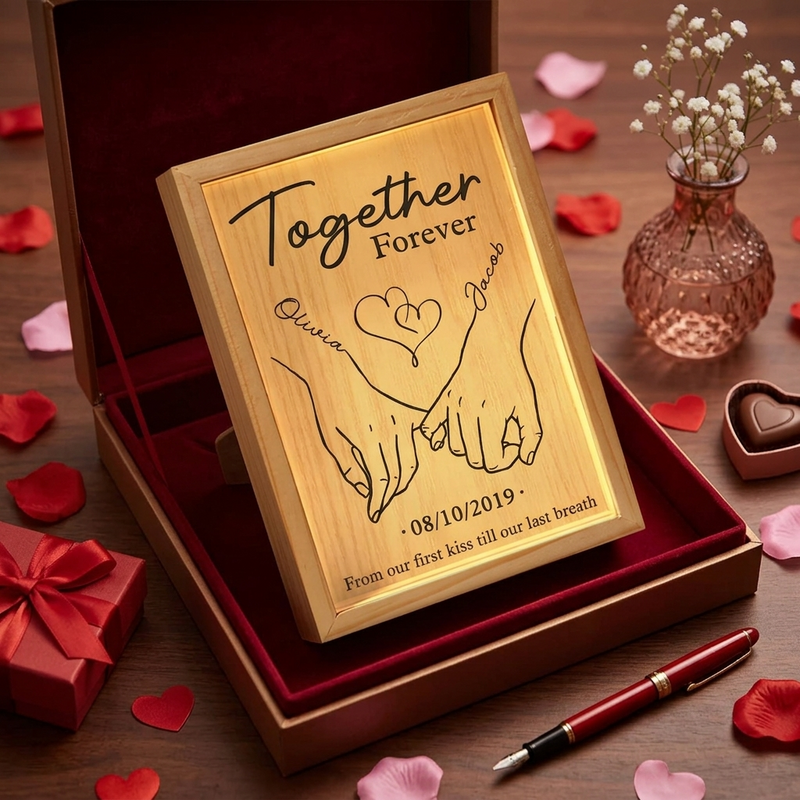 Together Forever From Our First Kiss Till Our Last Breath - Couple Personalized Custom Frame Light Box - Gift For Husband Wife, Anniversary