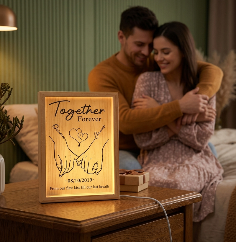 Together Forever From Our First Kiss Till Our Last Breath - Couple Personalized Custom Frame Light Box - Gift For Husband Wife, Anniversary