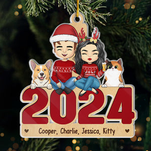 Happy Howlidays With All Our Love - Dog & Cat Personalized Custom Ornament - Acrylic, Wood Unique Shaped - Christmas Gift For Pet Owners, Pet Lovers