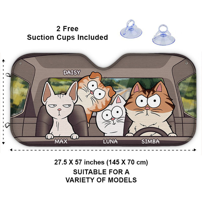 Cat's Trip - Cat Personalized Custom Auto Windshield Sunshade, Car Window Protector - Gift For Pet Owners, Pet Lovers