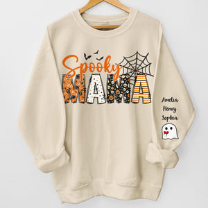 Custom Unisex Sweatshirt, Hoodie With Design On Sleeve - Personalized Halloween Birthday Gifts For Mom, Grandma - Family Together Under Pumpkin Glow