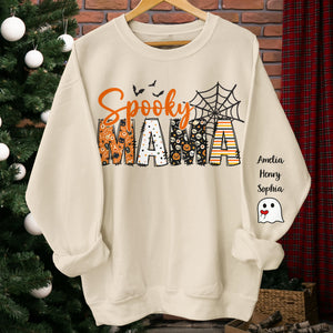 Custom Unisex Sweatshirt, Hoodie With Design On Sleeve - Personalized Halloween Birthday Gifts For Mom, Grandma - Family Together Under Pumpkin Glow