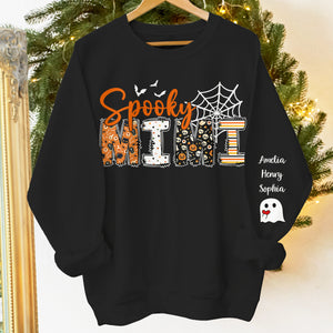 Custom Unisex Sweatshirt, Hoodie With Design On Sleeve - Personalized Halloween Birthday Gifts For Mom, Grandma - Family Together Under Pumpkin Glow