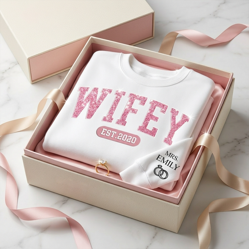 Mrs Est - Couple Personalized Custom Unisex Sweatshirt With Design On Sleeve - Gift For Husband Wife, Anniversary