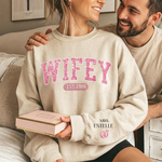 Mrs Est - Couple Personalized Custom Unisex Sweatshirt With Design On Sleeve - Gift For Wife, Bride, Newlyweds