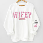Mrs Est - Couple Personalized Custom Unisex Sweatshirt With Design On Sleeve - Gift For Wife, Bride, Newlyweds