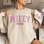 Mrs Est - Couple Personalized Custom Unisex Sweatshirt With Design On Sleeve - Gift For Wife, Bride, Newlyweds