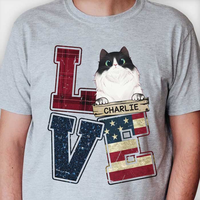L.O.V.E Cat - Gift For Dad, Personalized Unisex T-Shirt