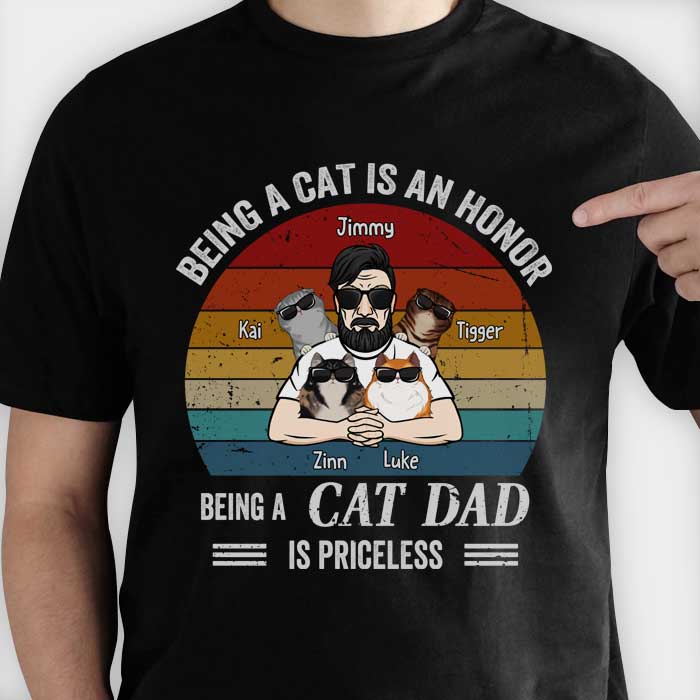 Being Cat Dad Is Priceless Cool Peeking Cats - Personalized Unisex T-Shirt, Father's Day Gift, Custom Gift For Cat Lovers