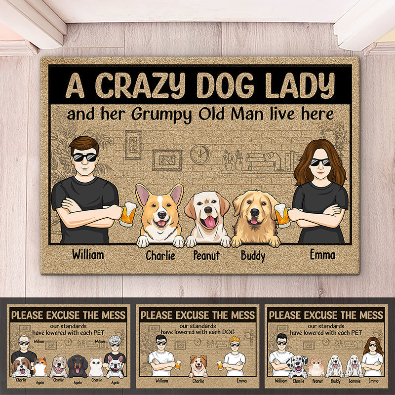 Crazy Dog Lady And Her Grumpy Old Man - Dog & Cat Personalized Custom Decorative Mat - Gift For Pet Lovers, Pet Owners